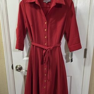 Sharagano Scarlet Button-Up Long Sleeve Dress
